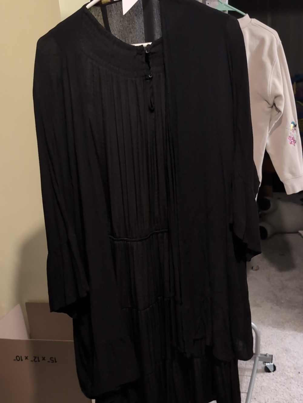 Black Pleated Mini Dress with Button Front